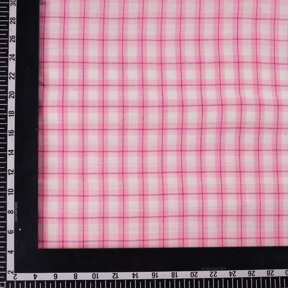 CHECK PINK PURE COTTON 82 GSM HANDWOVEN FABRIC