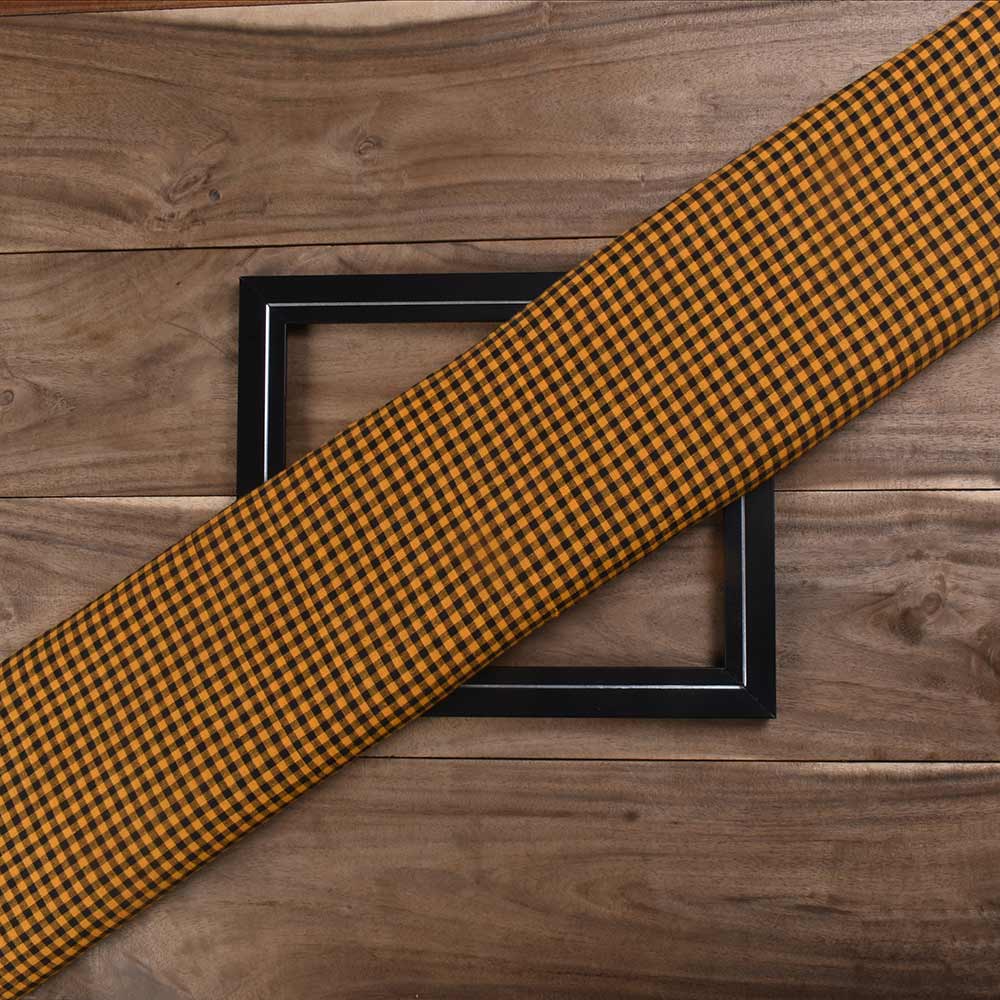 Check Orange & Black Pure Cotton 102 GSM Handwoven Fabric