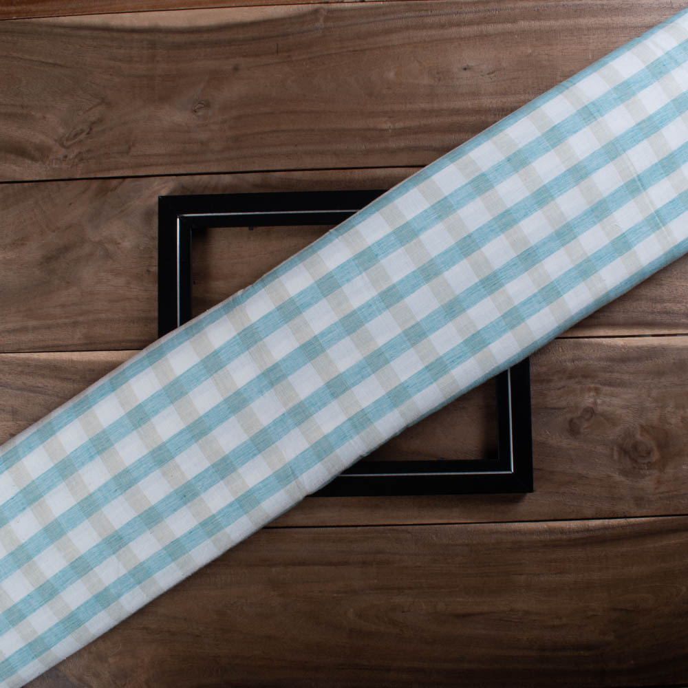 Check Sky Blue White Red Pure Cotton 100 GSM Handwoven Fabric