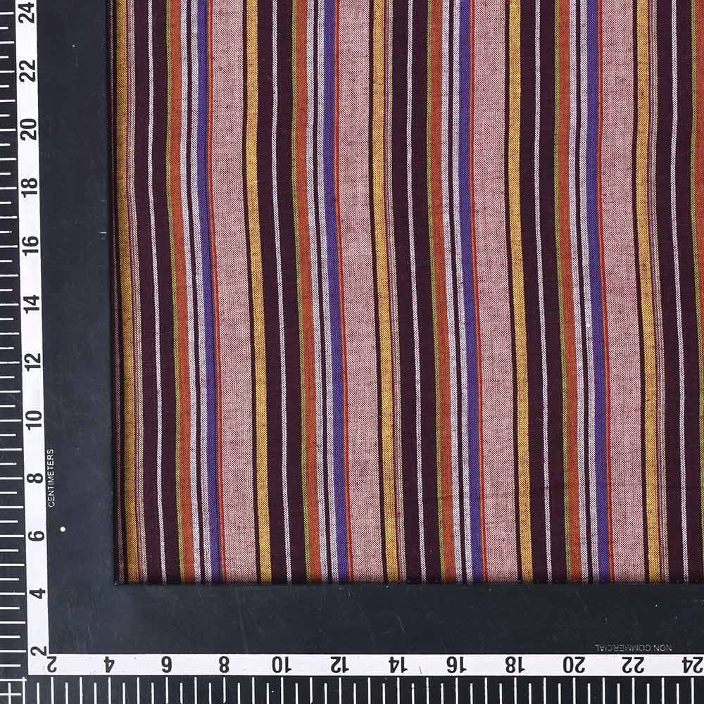 STRIPE PLUM MULTICOLOUR PURE COTTON 73 GSM HANDWOVEN FABRIC