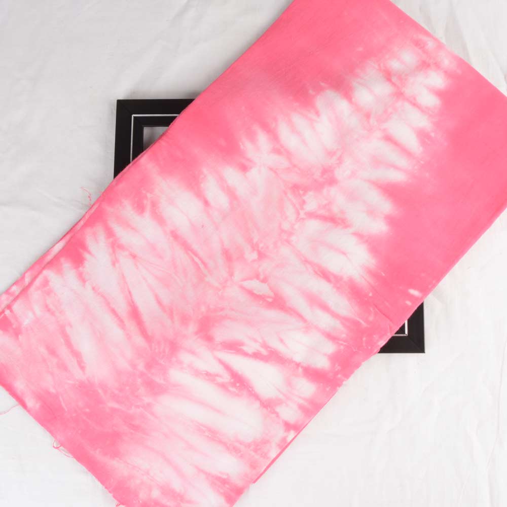 Abstract Pink White Tie Dye Khadi Cotton 120 GSM Handwoven Fabric