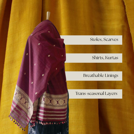 Eri silk stoles and garments styled with khadi cotton fabric for comfortable, everyday outfits