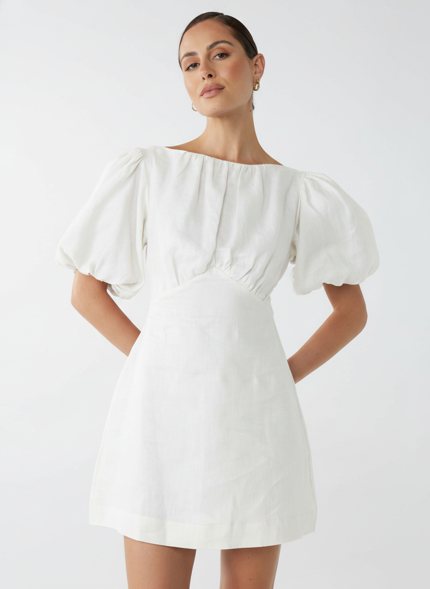 Gathered Bust & Sleeves Short Dress