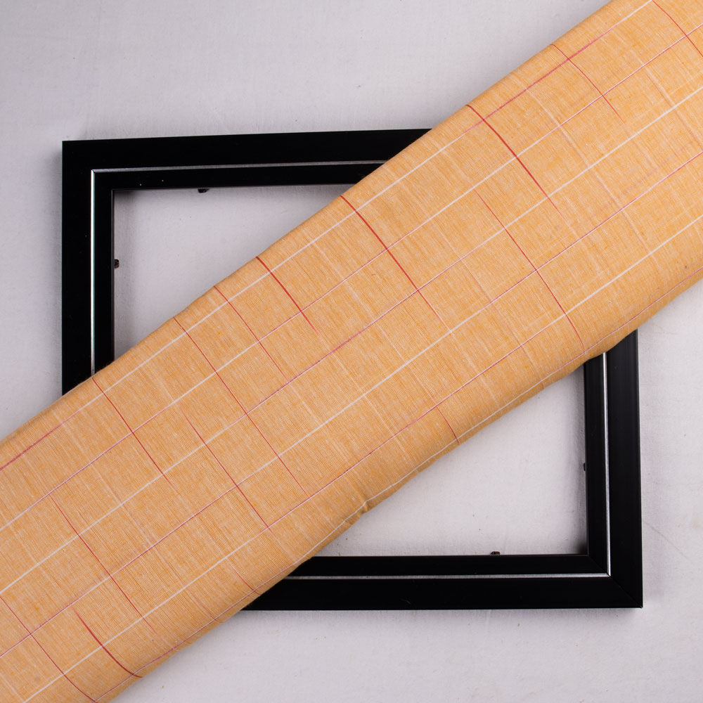Orange tie-dye fabric in a check pattern, made from pure cotton