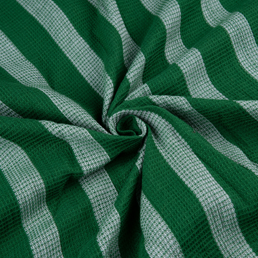 Stripe Green & White Honeycomb Weave Pure Cotton 108 GSM Fabric