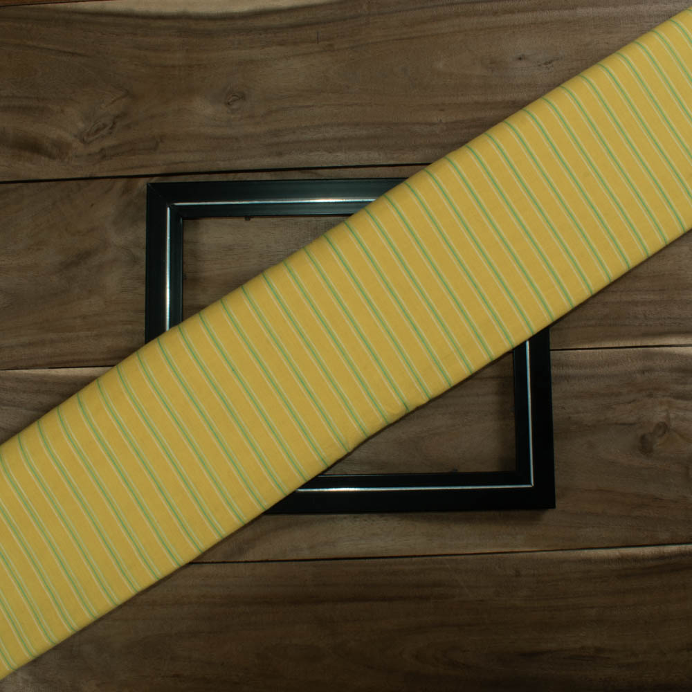 Stripe Yellow White green Cotton 70 GSM Handwoven Fabric 