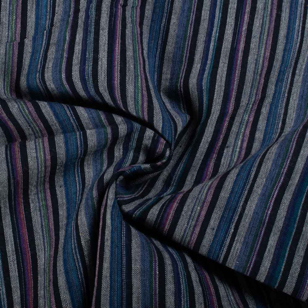 Stripe Blue Multicolour Khadi Cotton 114 GSM Handwoven Fabric