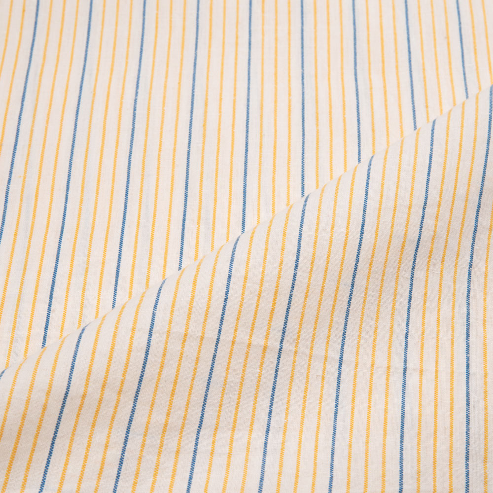 PINSTRIPE YELLOW & BLUE PURE COTTON 87 GSM HANDWOVEN FABRIC