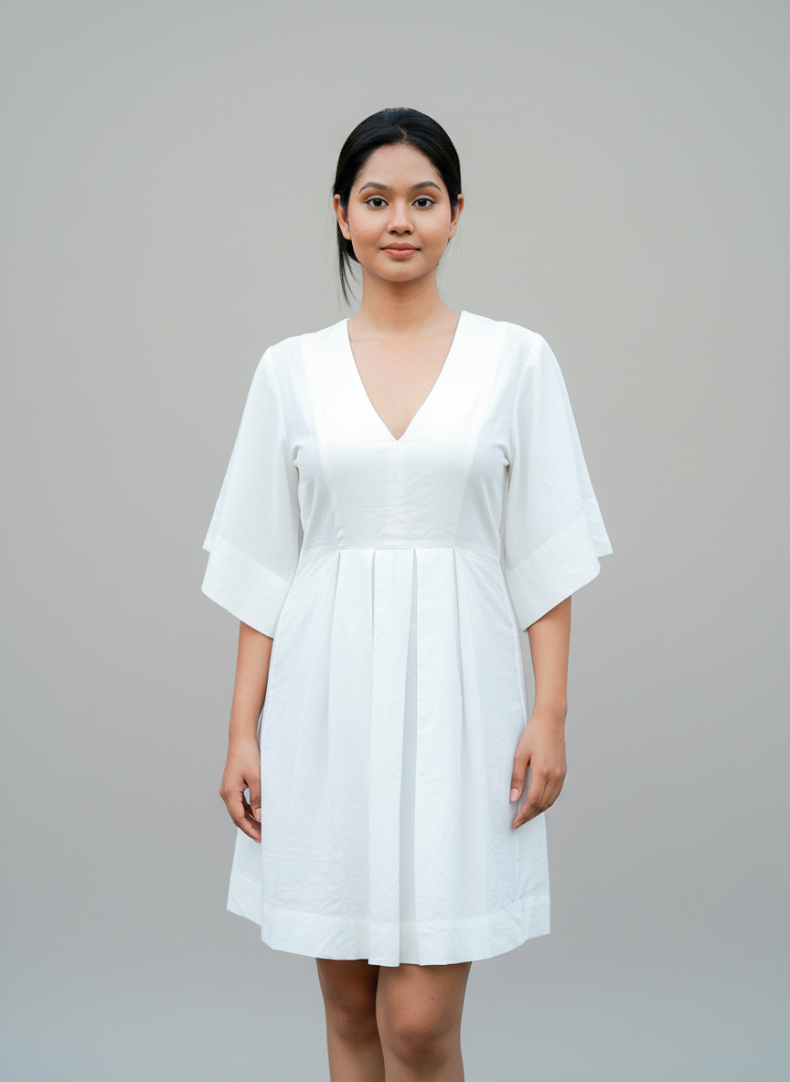A-Line Solid White Dress 