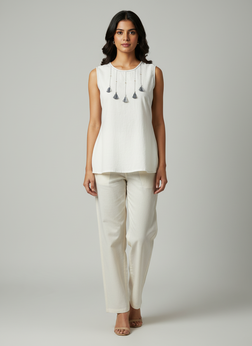 Tassel Embellished Simple Top