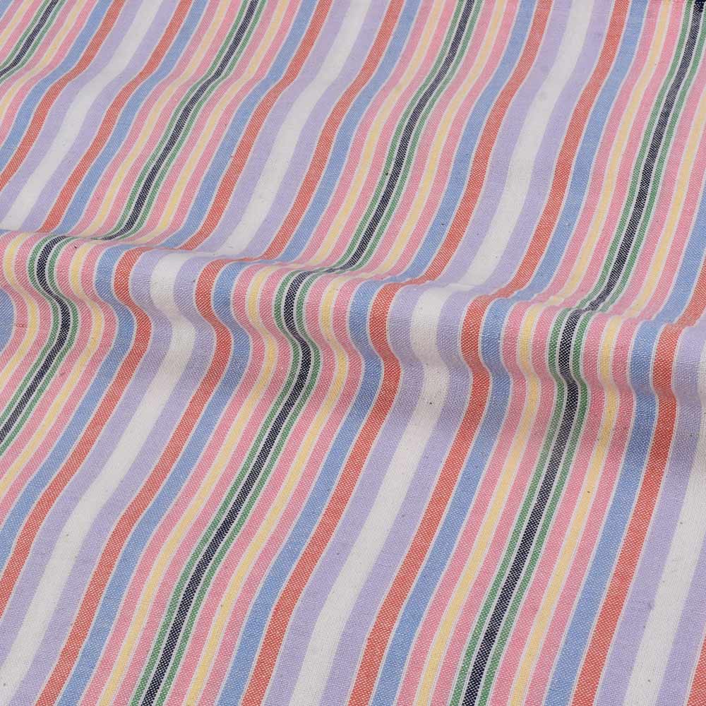 STRIPE MULTI COLOR PURE COTTON 136 GSM HANDWOVEN FABRIC