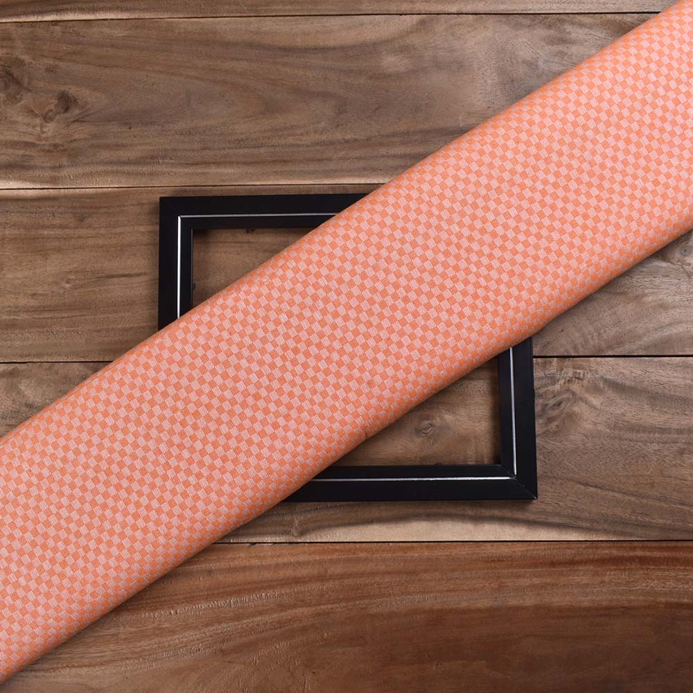 Check White & Orange Twill Pure Cotton 100 Handwoven Fabric