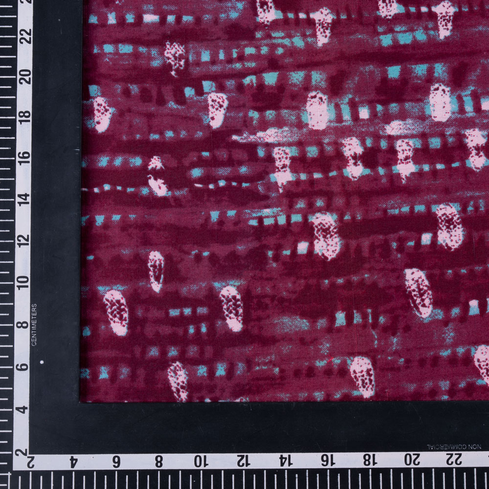 ABSTRACT PLUM SCREENPRINTED COTTON KHADI 115 GSM HANDWOVEN FABRIC
