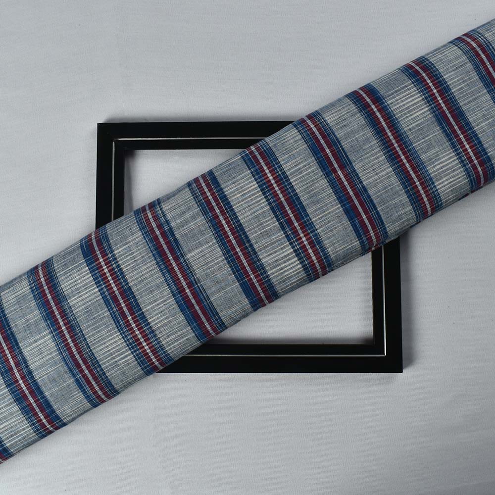 Stripe Blue Red White Yarn Tie Dye Pure Cotton 100 GSM Handwoven Fabric