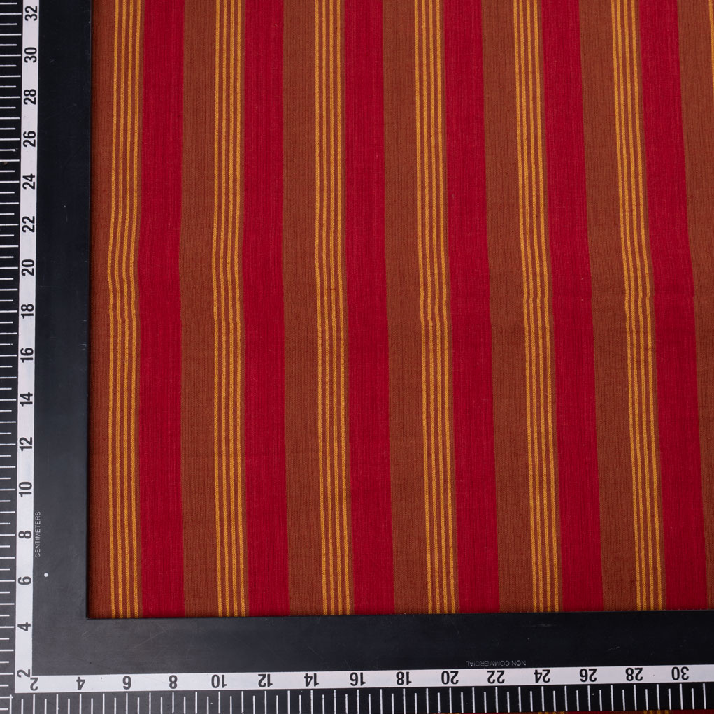 STRIPE RED & BROWN PURE COTTON 75 GSM HANDWOVEN FABRIC
