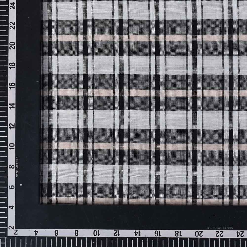 CHECK BLACK WHITE COTTON KHADI AND LINEN BLEND 90 GSM HANDWOVEN FABRIC