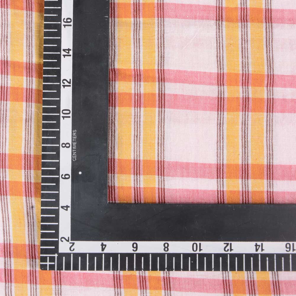 CHECK PINK ORANGE & RED PURE HANDWOVEN COTTON 92 GSM FABRIC