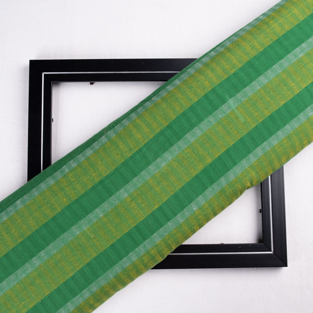 Stripe Green Pure Cotton 92 GSM Handwoven Fabric 125