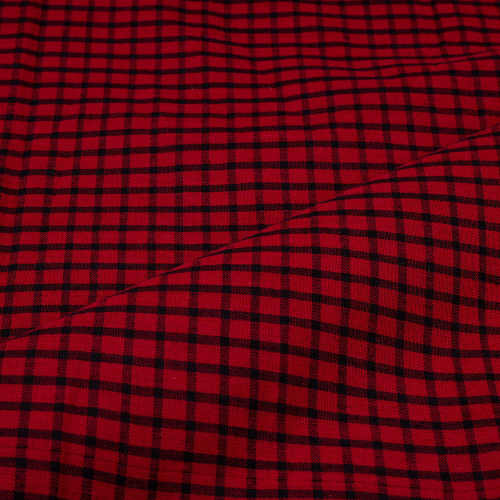 CHECK RED & BLACK PURE COTTON 108 GSM HANDWOVEN FABRIC