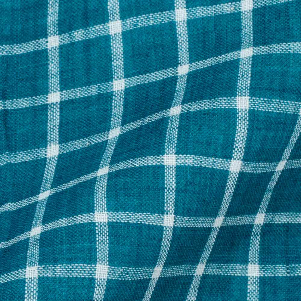 Check Teal Pure Cotton 60 GSM Handwoven Fabric