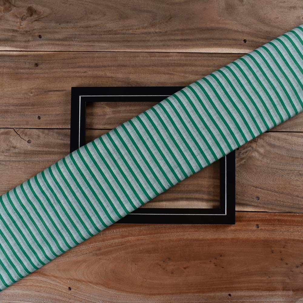 Stripe Forest Green Pure Cotton 98 GSM Handwoven Fabric