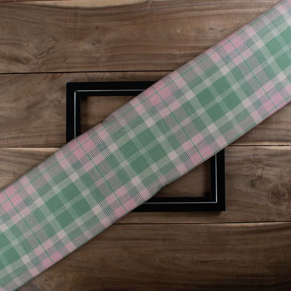 Check Green White Red Pure Cotton 70 GSM Handwoven Fabric
