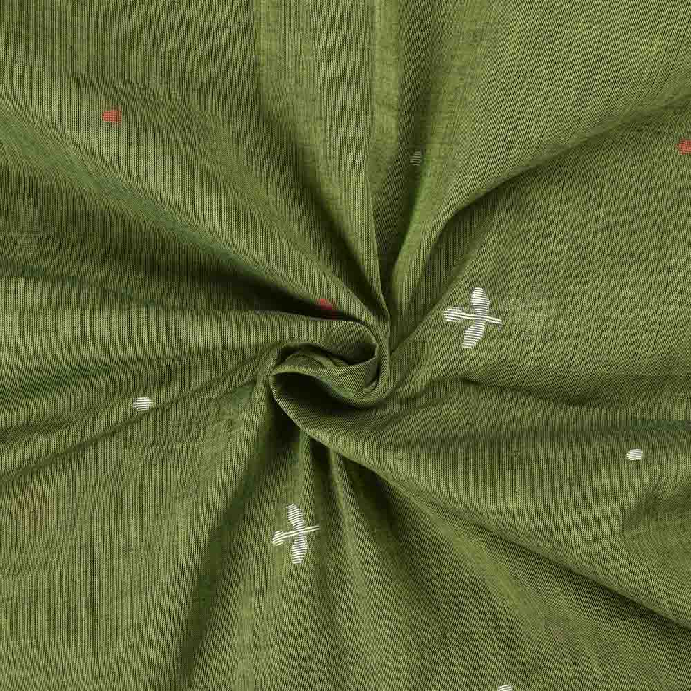 GREEN FLORAL JAMDANI PURE COTTON 57 GSM HANDWOVEN FABRIC