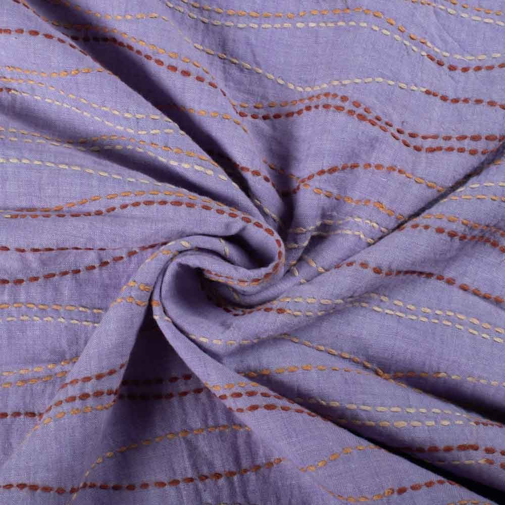 Khadi cotton fabric featuring intricate Kantha embroidery