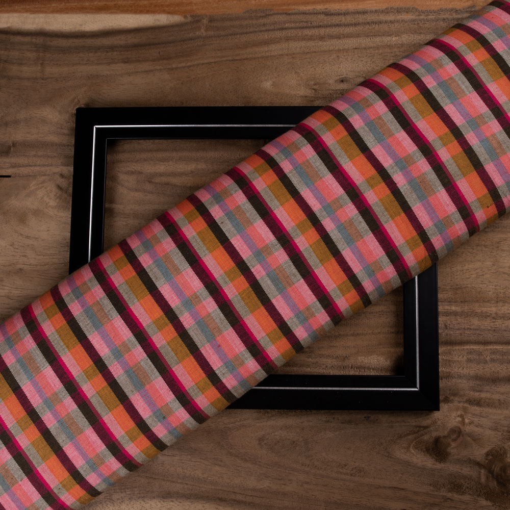 Check Twill Multi Colour Pure Cotton 105 GSM Handwoven Fabric