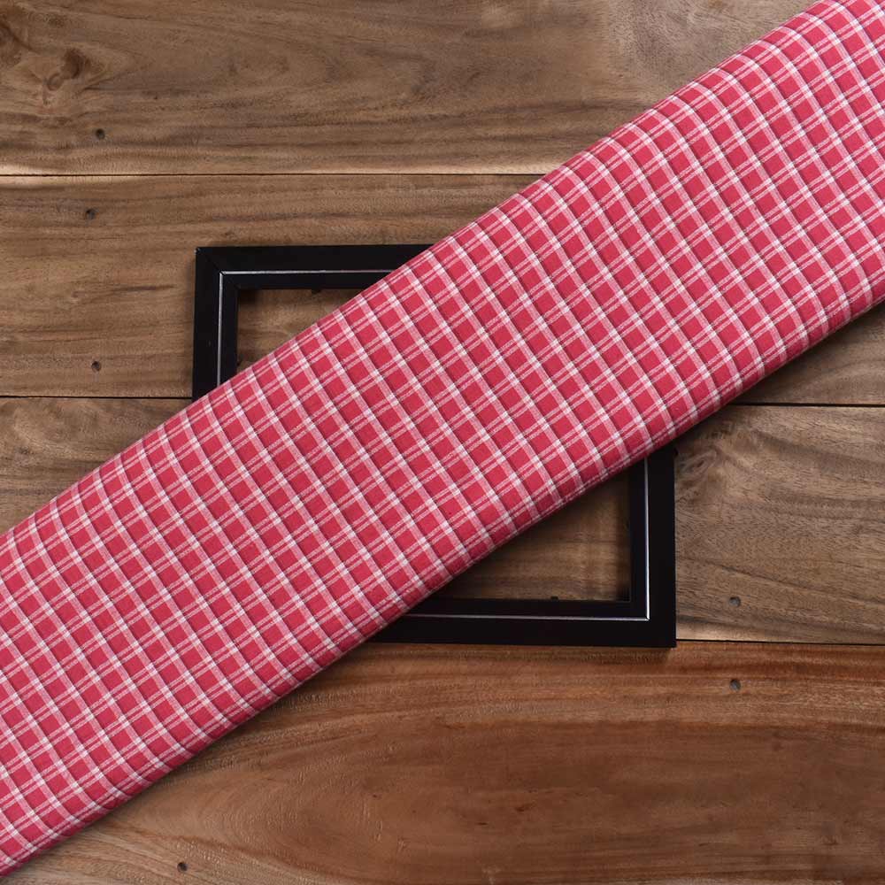 Check Red & White Pure Cotton 125 GSM Handwoven Fabric
