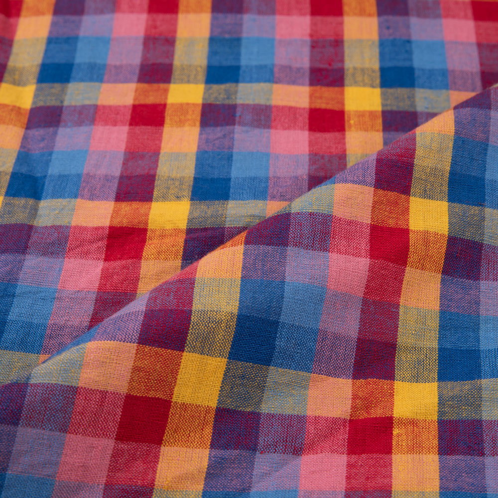 CHECK MULTICOLOUR PURE COTTON 88 GSM HANDWOVEN FABRIC