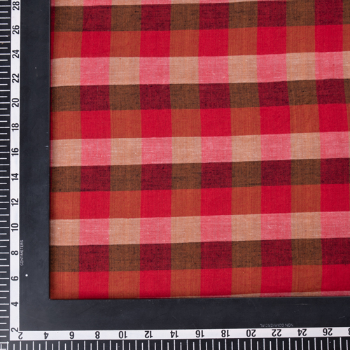 CHECK RED PURE COTTON 76 GSM HANDWOVEN FABRIC