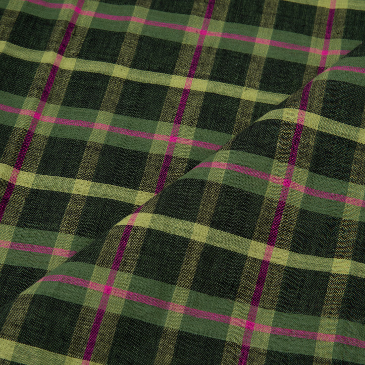 CHECK GREEN MULTICOLOUR PURE COTTON 92 GSM HANDWOVEN FABRIC