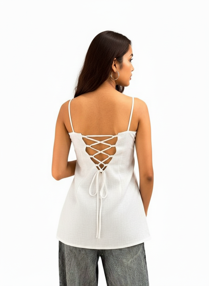 Spaghetti Sleeves Back Tie Top