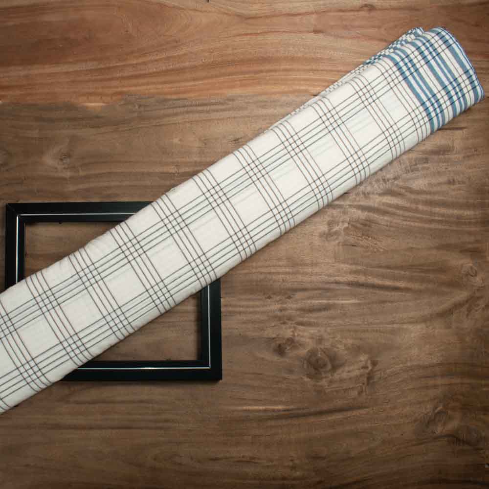 Check White Blue Pure Cotton 100 GSM Handwoven Fabric