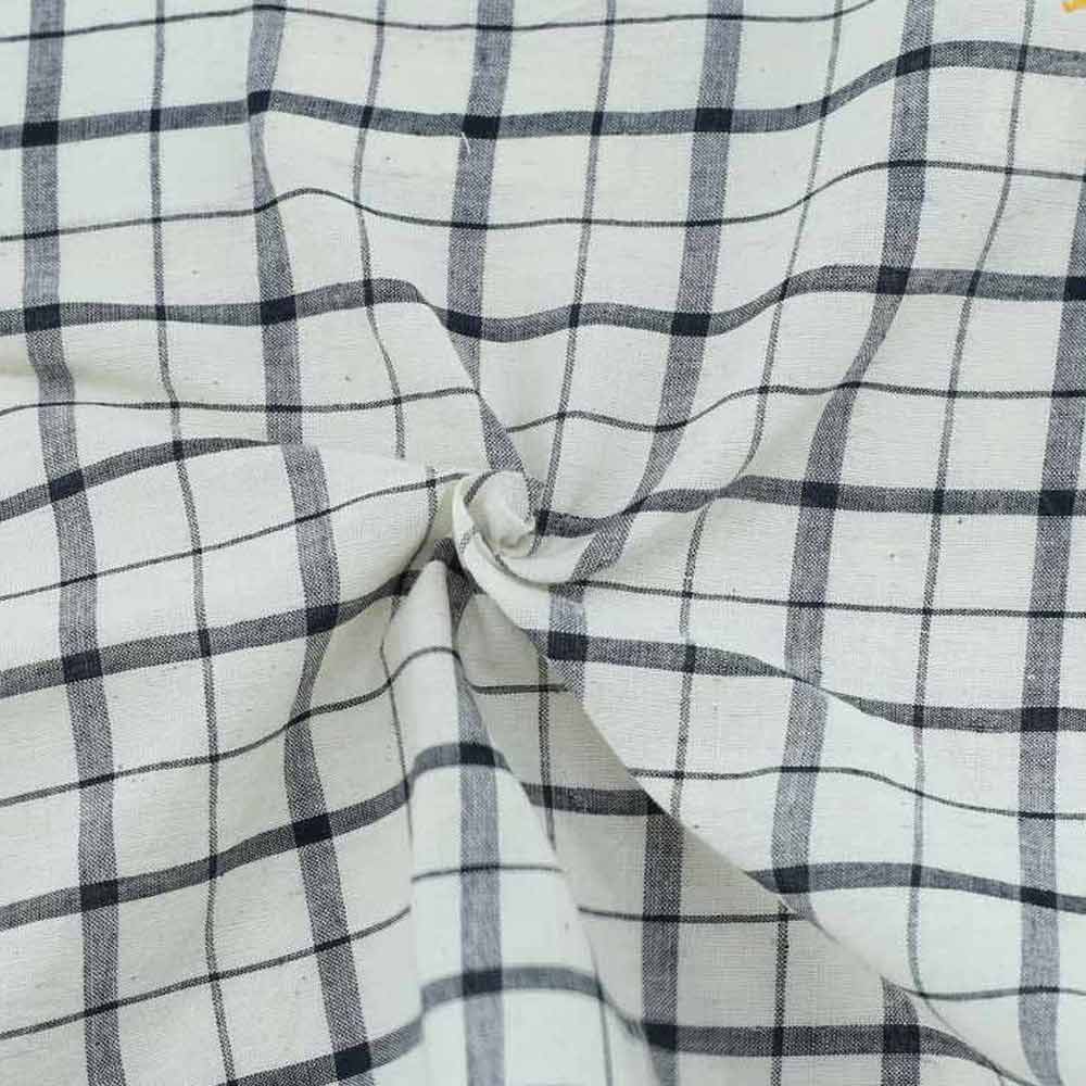 Check Black & White Pure Cotton 55 GSM Handwoven Fabric