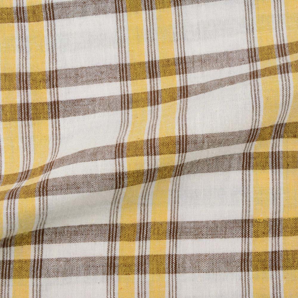 CHECK BRWON YELLOW & WHITE PURE COTTON 99 GSM HANDWOVEN FABRIC