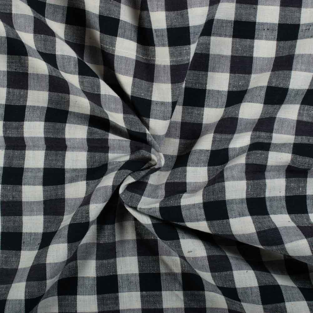 Check Black Grey White Cotton Khadi 120 GSM Handwoven Fabric 748