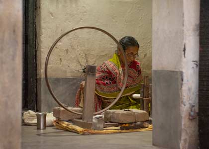 Women Spinning Khadi Yarn on Charkha