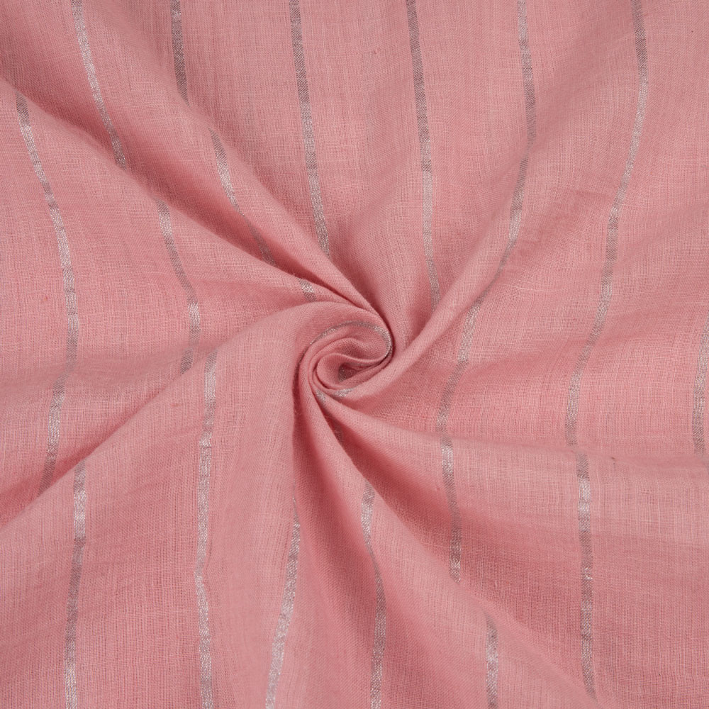 Stripe Rose Pink Pure Cotton & Zari 65 GSM Handwoven Fabric