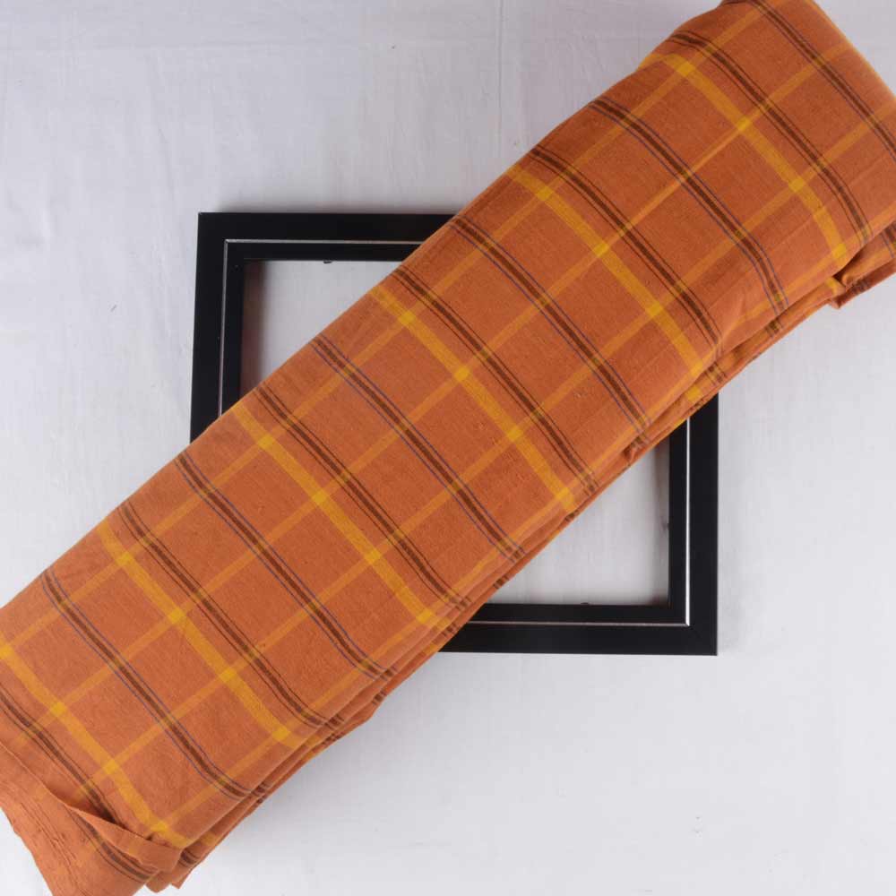 Check Mustard Pure Cotton 107 GSM Handwoven Fabric