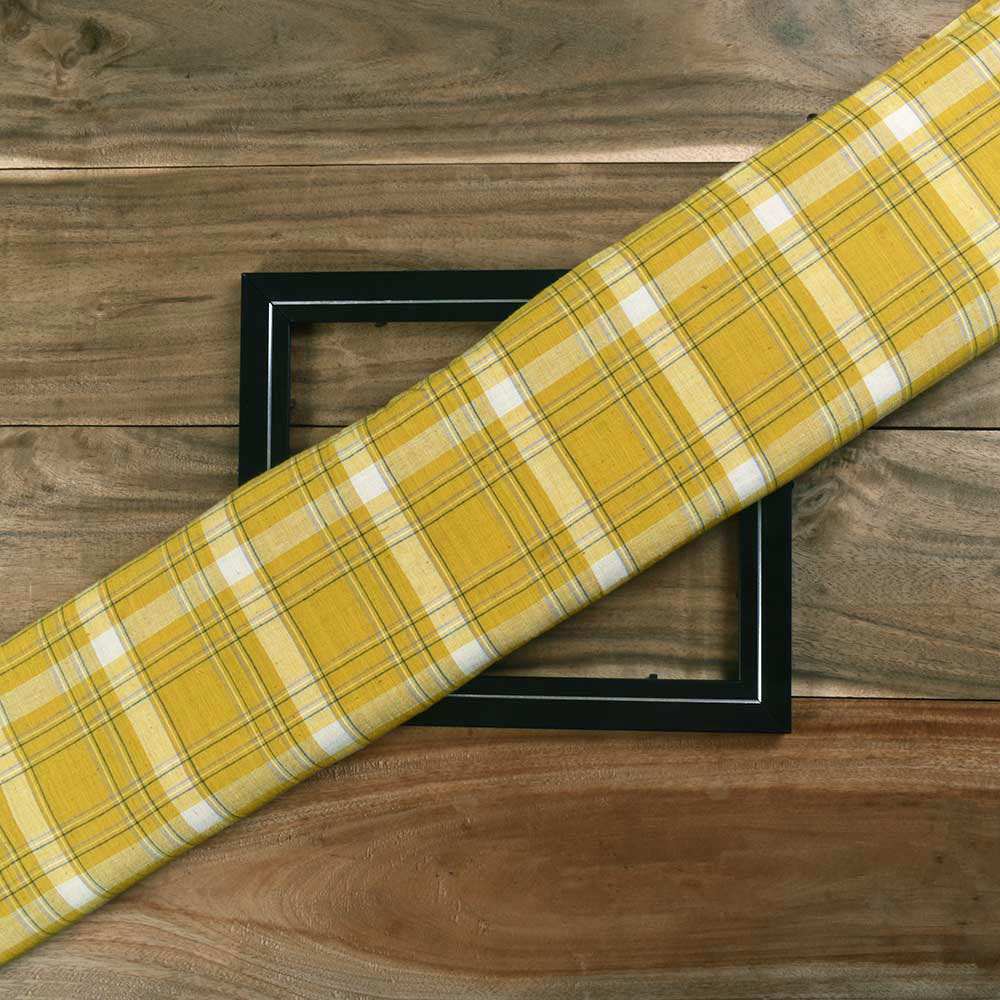CHECK YELLOW PURE COTTON 95 GSM HANDWOVEN FABRIC 20