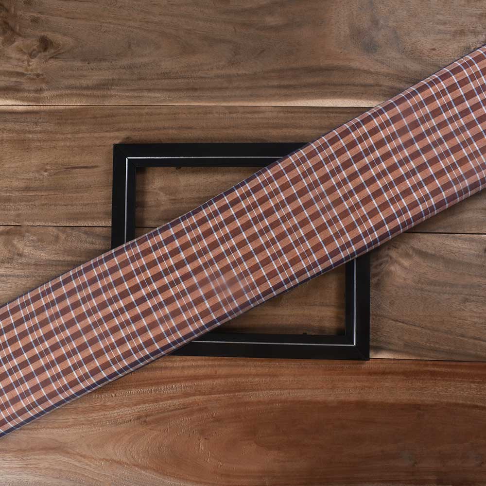 Check Brown & White Pure Cotton 74 GSM Handwoven Fabric