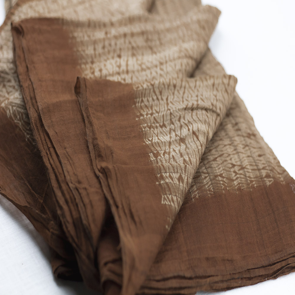 ABSTRACT TAUPE SHIBORI COTTON SILK HANDWOVEN 45 GSM FABRIC