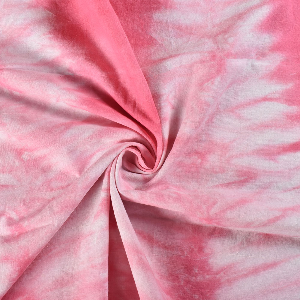 Abstract Pink White Tie Dye Khadi Cotton 120 GSM Handwoven Fabric
