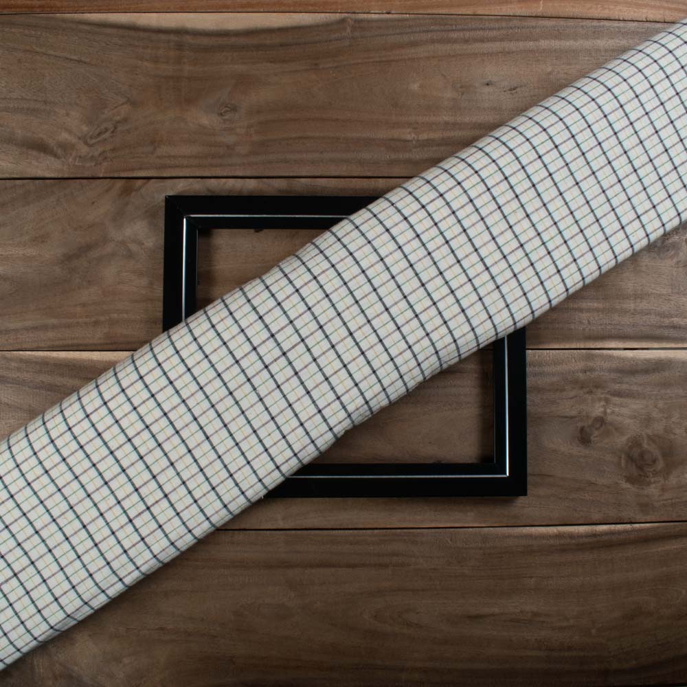 Check Ecru Base Multicolour Cotton Khadi 115 GSM Handwoven Fabric 746