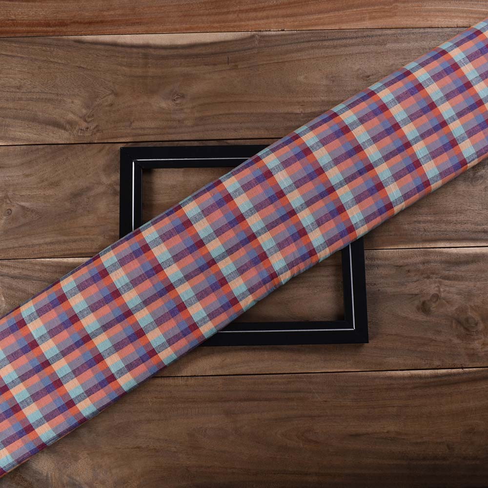 Check Multicolor Pure Cotton 100 GSM Handwoven Fabric 557