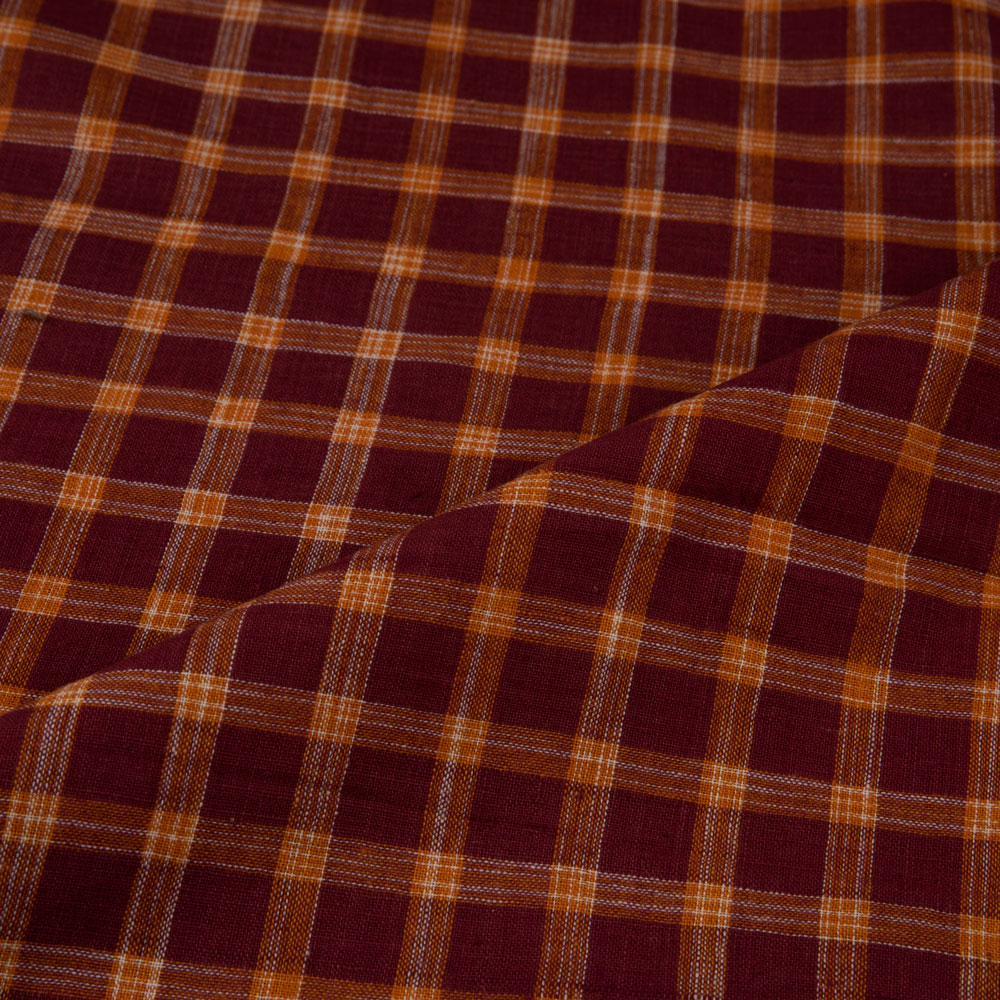 CHECK BROWN PURE COTTON 94 GSM HANDWOVEN FABRIC