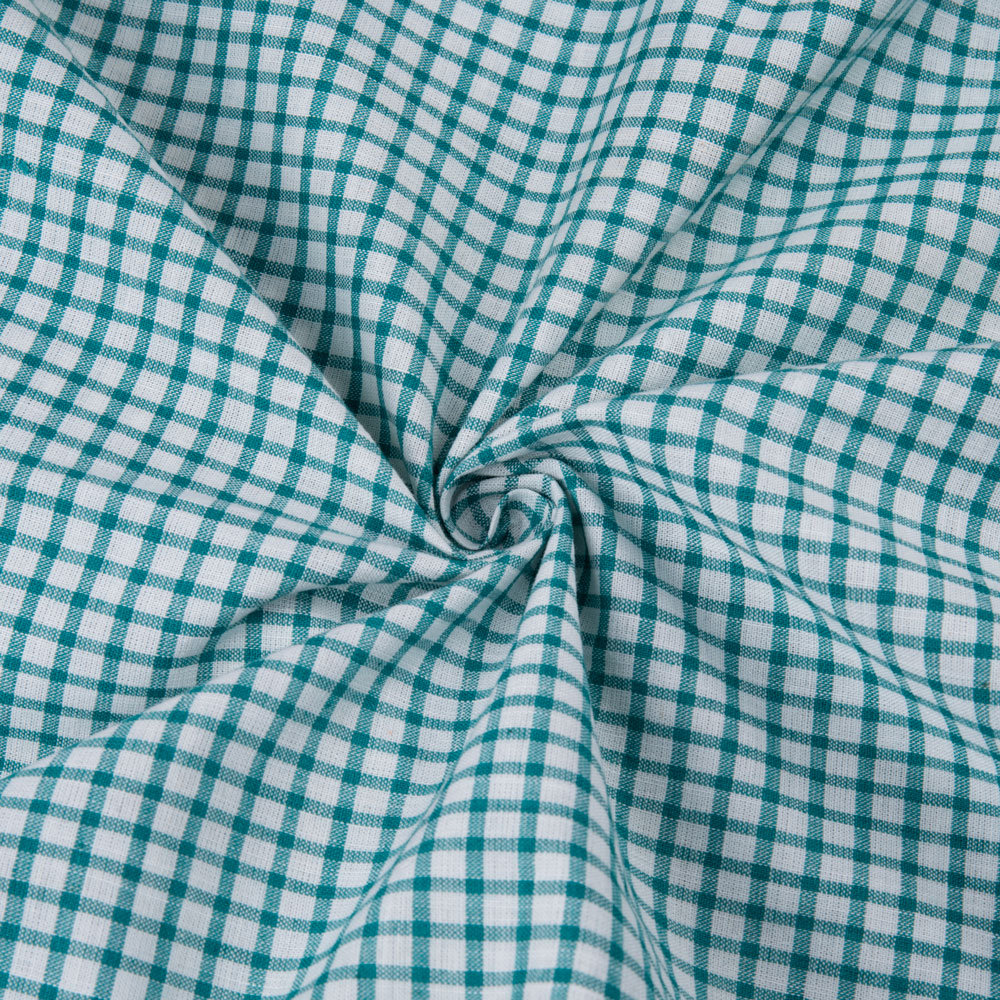 Check Teal White Pure Cotton 110 GSM Handwoven Fabric