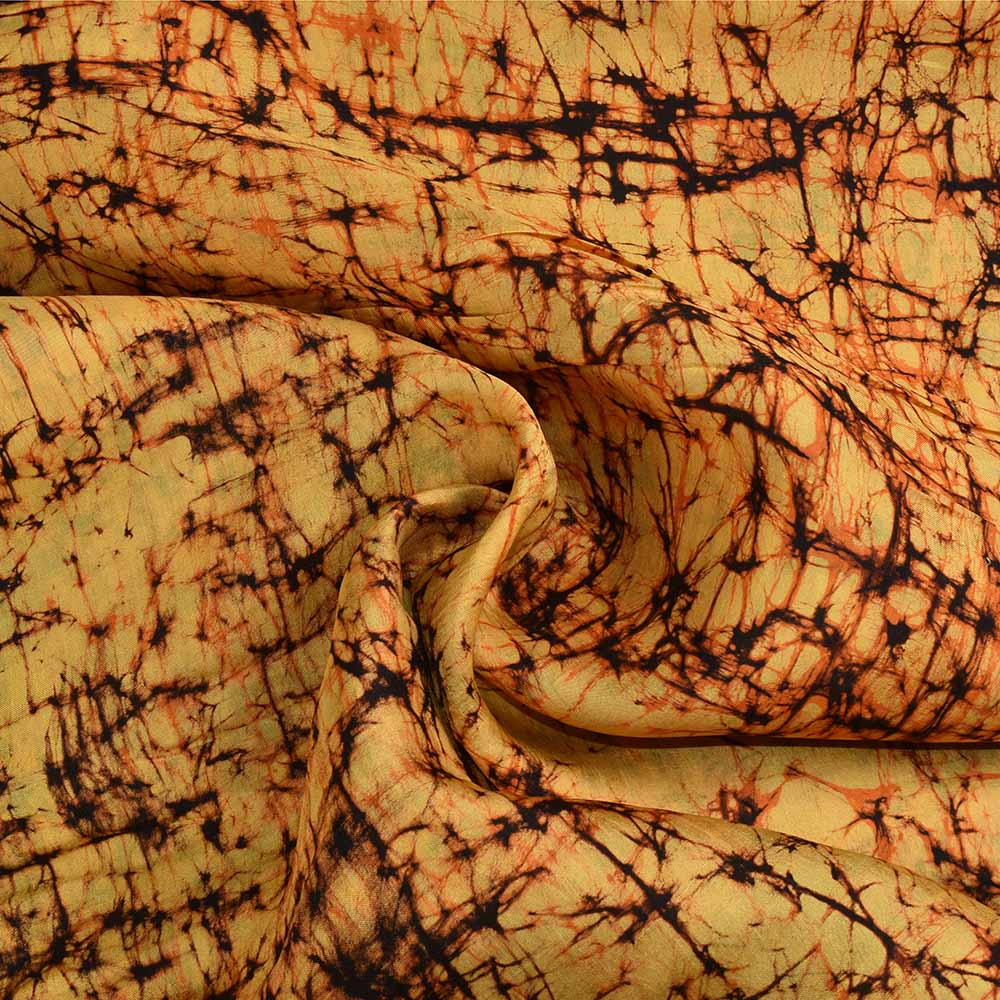 Abstract Red Yellow Batik Mulberry Silk 40 GSM Fabric